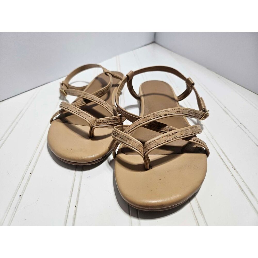 A2 by Aerosoles Nude Cork Detail Strappy Flat Sandals Size 6.5